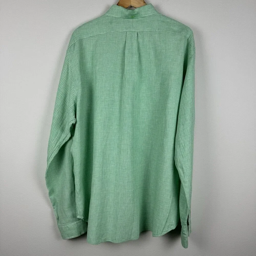 Vintage Polo Ralph Lauren Button Up Shirt Men's 2XL Green Micro Gingham Check